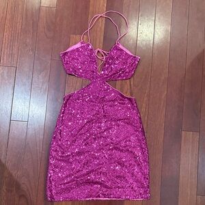 Vibrant Pink Sequin Dress with Cutout